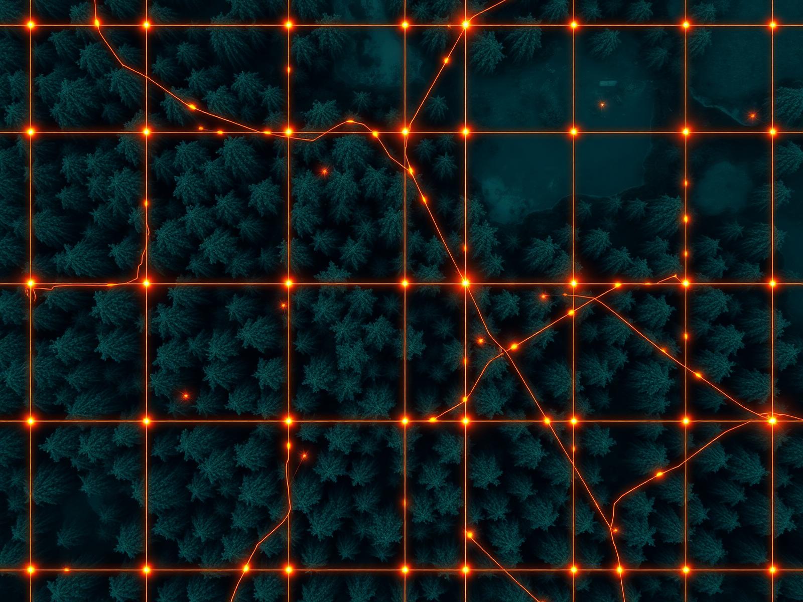 AI-derived 10m fuel grid overlaid on satellite forest imagery
