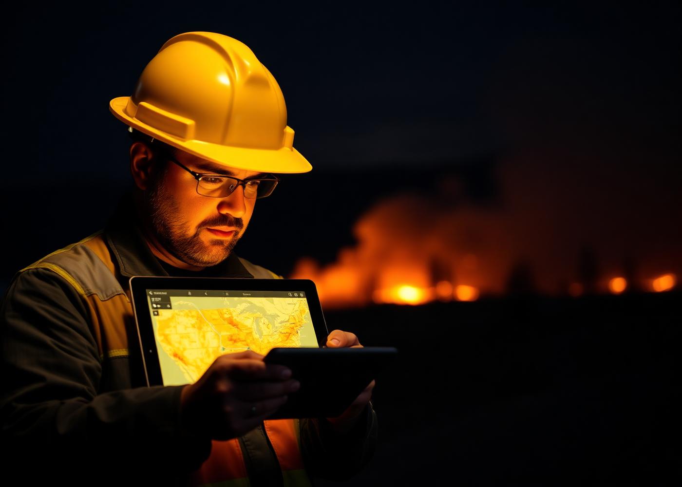 Field operator reviewing a wildfire risk map on a tablet